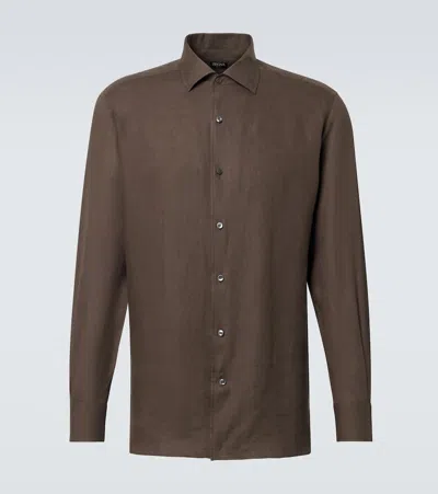 Zegna Linen Shirt In Gray