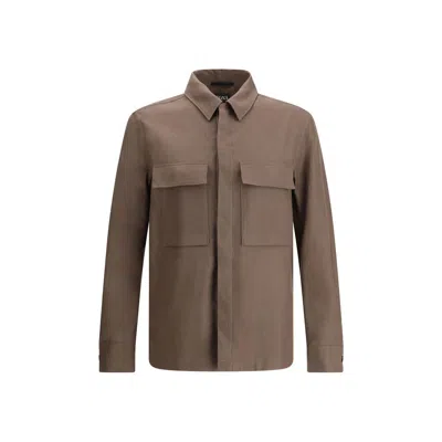 Zegna Linen Shirt Jacket In Brown