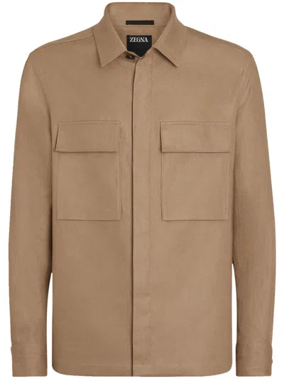 Zegna Oasis Overshirt Pockets Flap In Brown
