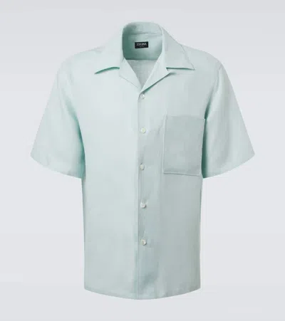 Zegna Convertible-collar Oasi Linen Shirt In Green