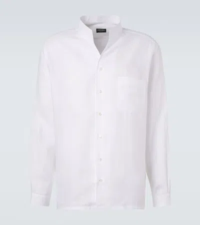 Zegna Mandarin-collar Chest-pocket Shirt In White