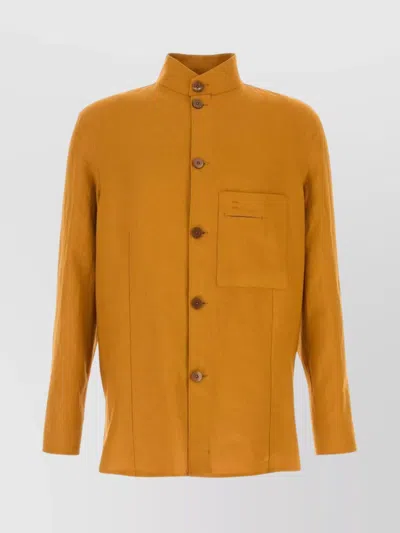 Zegna Camicia In Lino Arancione  Uomo In Yellow