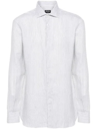 Zegna Linen Striped-pattern Shirt In Green
