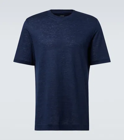 Zegna Linen T-shirt In Blue