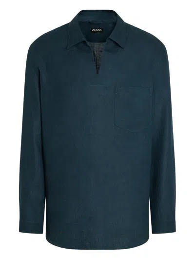 Zegna Linen T-shirt In Blue