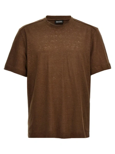 Zegna Linen T-shirt In Brown