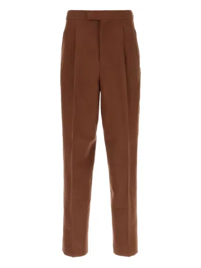 Zegna Men's Brick Linen Pant In Brown