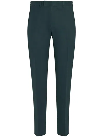 Zegna Dark Teal Blue Oasi Lino Blue Flower Pants In Green