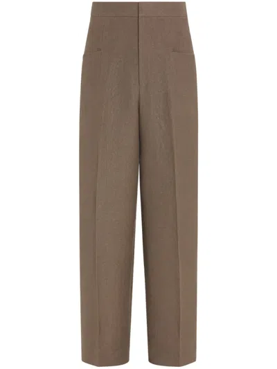 Zegna Oasi Lino Casual Pants In Brown