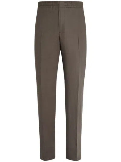 Zegna Oasi Lino Trousers In Brown