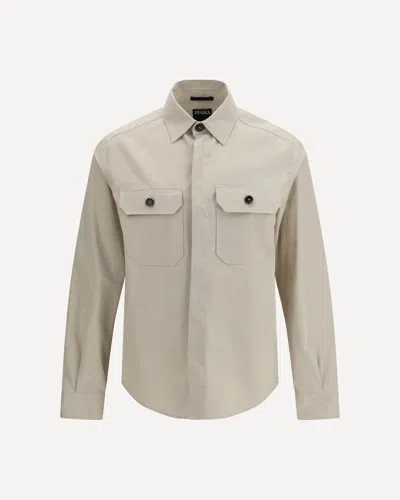 Zegna Linen Wool And Silk Shirt Jacket In Metallic