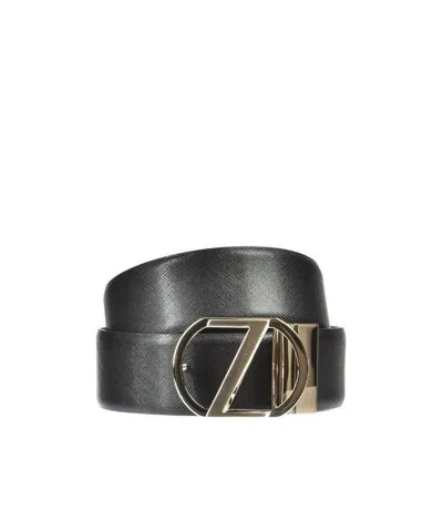 Zegna Logo Belt In Black
