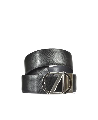 Zegna Logo Belt In Black