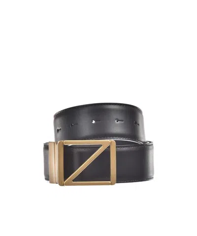 Zegna Logo Belt In Black