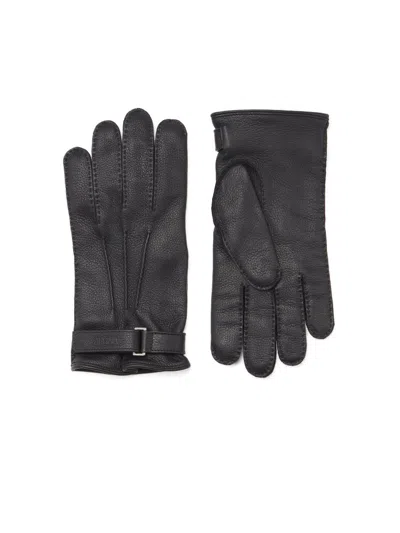 Zegna Gants En Cuir De Cerf Noirs In Black