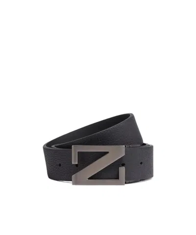 Zegna Logo-buckle Leather Belt In Black