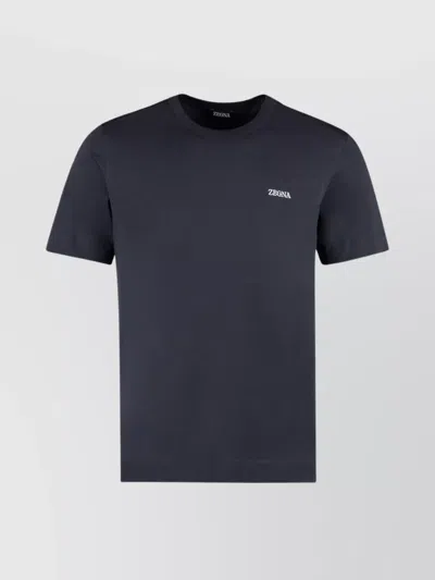 ZEGNA LOGO COTTON CREW NECK T-SHIRT WITH SIDE SLITS