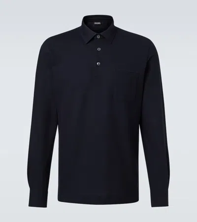 Zegna Logo Cotton Polo Shirt In Blue