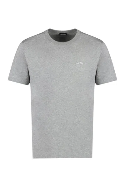 Zegna Logo Cotton T-shirt In Grey