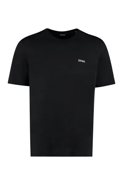 Zegna Logo Cotton T-shirt In Black
