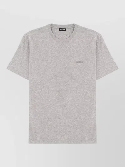 Zegna Logo Crew Neck Short Sleeve T Shirt In Gray