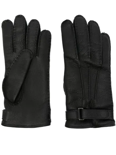Zegna Lederhandschuhe Mit Logo-prägung In Black