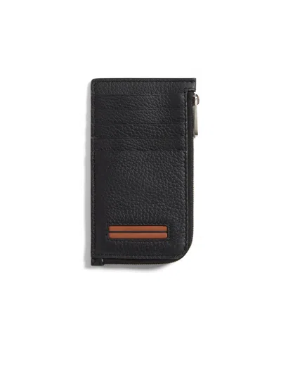 Zegna Logo Detail Zipped Wallet In Black