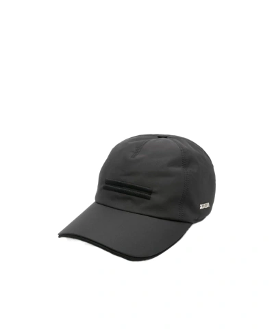 Zegna Logo-embroidered Cap In Black