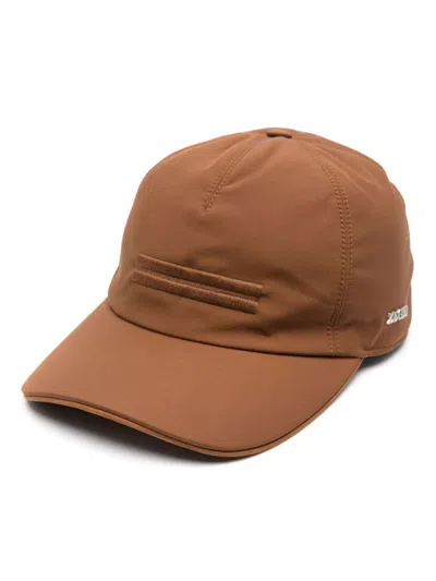 Zegna Logo-embroidered Cap In Brown