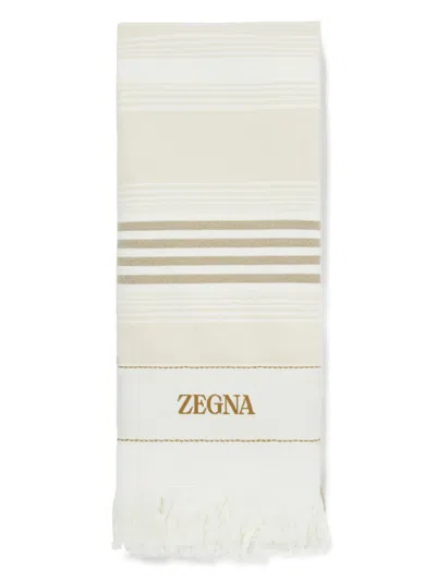 Zegna Logo-embroidered Cotton Beach Towel In Neutrals