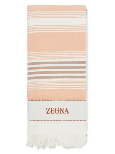 Zegna Logo-embroidered Cotton Beach Towel In Orange