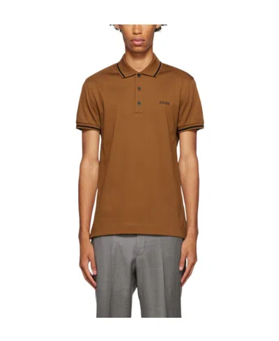 Zegna Logo-embroidered Polo Shirt In Brown