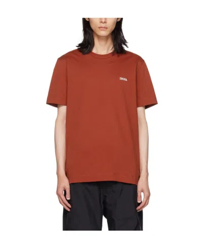 Zegna Logo-embroidered Cotton T-shirt In Red