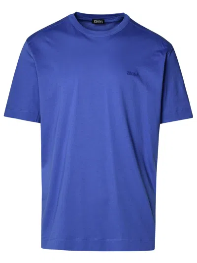 Zegna Logo Embroidered Crewneck T-shirt In Royal Blue