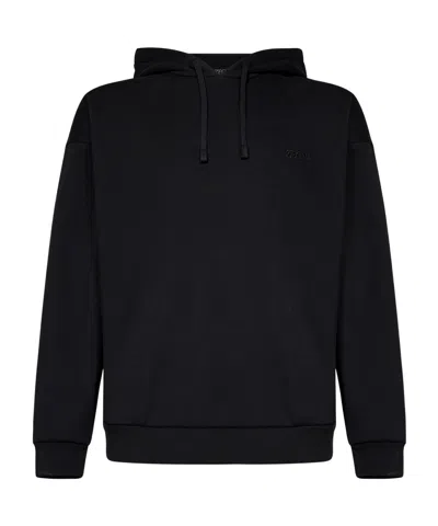 Zegna Logo Embroidered Hoodie In Black