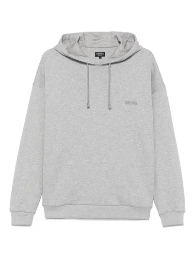 Zegna Men's Cotton Hooded Sweatshirt In Grey