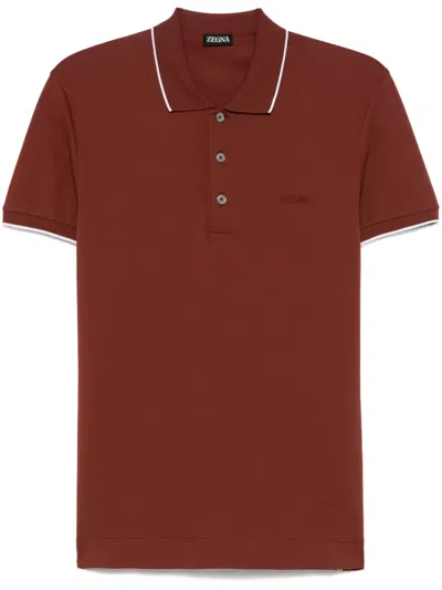 Zegna Logo-embroidered Polo Shirt In Red