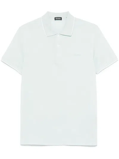 Zegna Logo-embroidered Polo Shirt In Blue