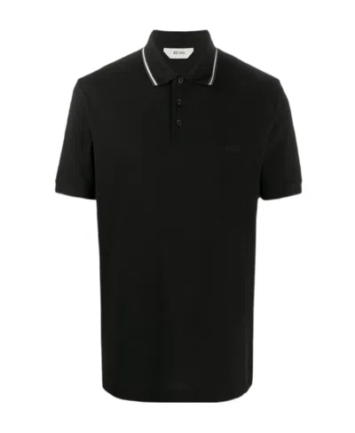 Zegna Logo Embroidered Polo Shirt In Black