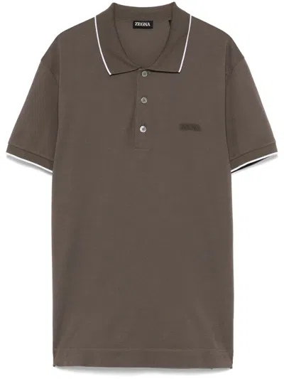 Zegna Logo-embroidered Polo Shirt In Coffee Brown | ModeSens