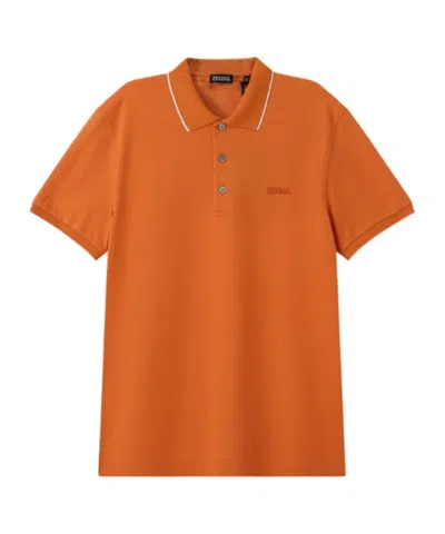 Zegna Logo Embroidered Polo Shirt In Orange