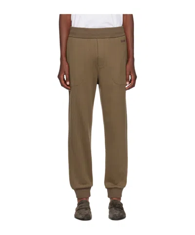 Zegna Logo Embroidered Sweatpants In Brown