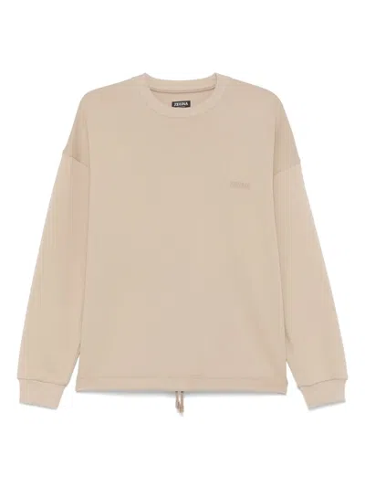 Zegna Logo-embroidered Sweatshirt In Neutrals