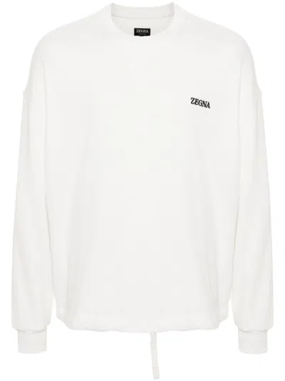 Zegna Logo-embroidered Sweatshirt In White