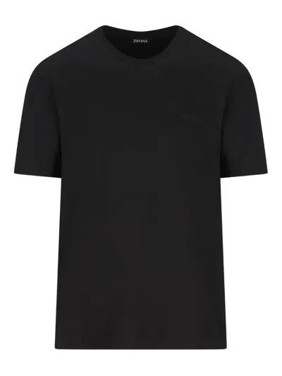 Zegna Logo-embroidered T-shirt In Black