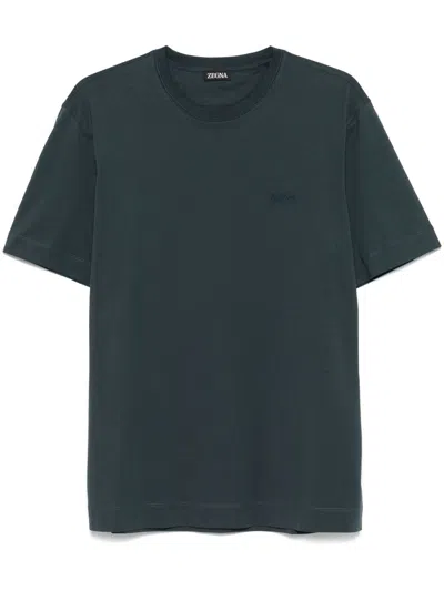 Zegna Logo-embroidered T-shirt In Blue