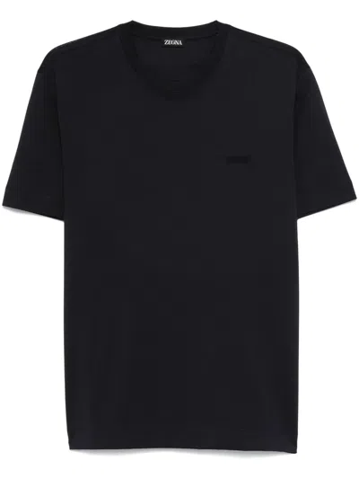 Zegna Logo-embroidered T-shirt In Blue