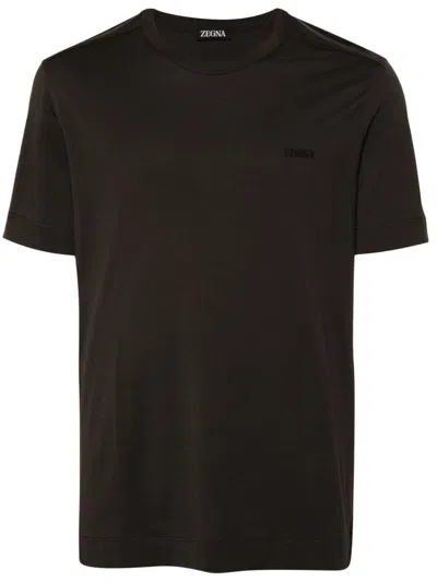 Zegna Logo-embroidered T-shirt In Brown