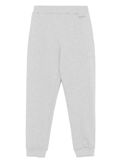 Zegna Logo-embroidered Track Pants In Grey
