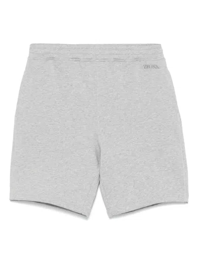 Zegna Logo-embroidered Track Shorts In Grey